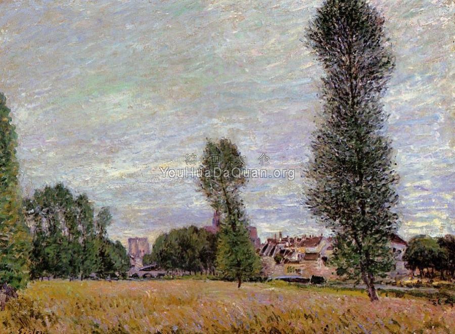 The Village of Moret, Seen from the Fields - 阿尔弗莱德·西斯莱